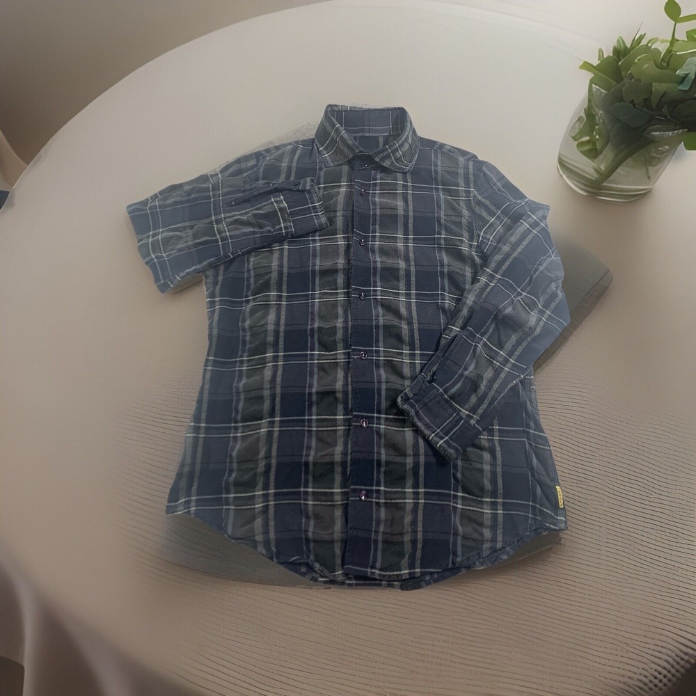 Armani Jeans Casual Black Plaid Button Down Dress Shirt Men Medium Made In Italy